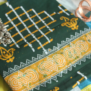 Kolam with Gopuram Style Sungudi Saree without blouse(dark green)MSS0008